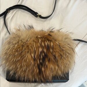 Faux-Fur Accent Crossbody Bag in Brown and Black